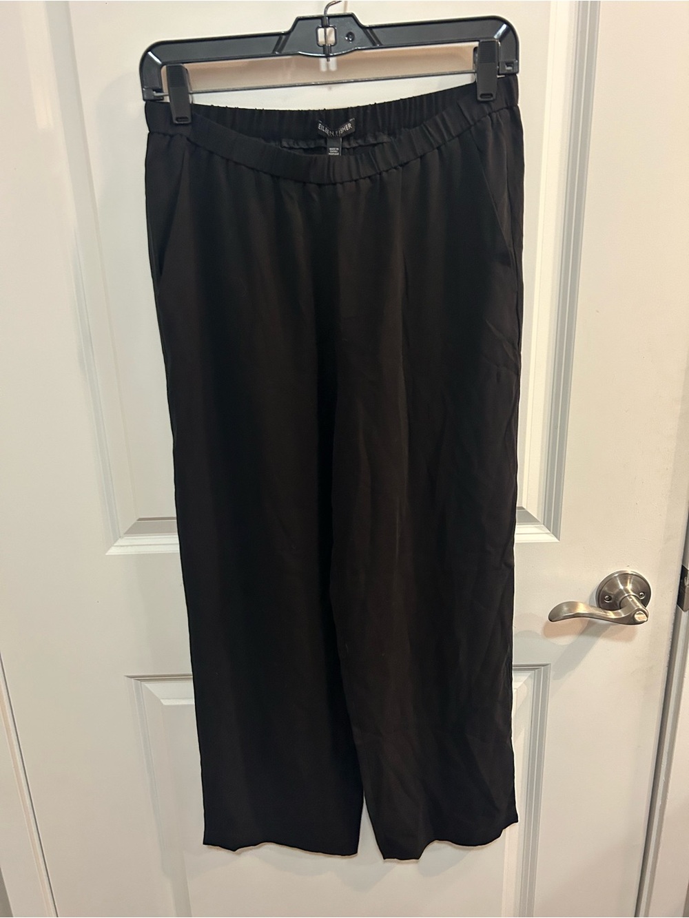 Eileen Fisher 100% Silk Black Pull On Pants Petite Small NWT Wide Leg Minimalist